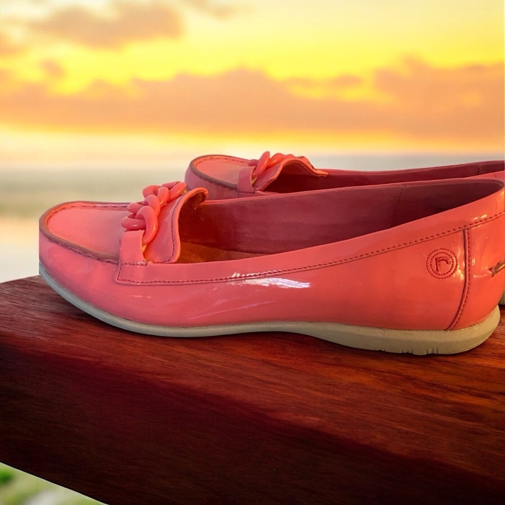 Rockport Neon Pink Patent Loafers with Chain Link Detail & Adiprene by Adidas